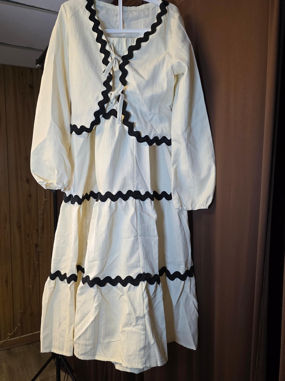 Cream Maxi Dress with Black Rickrack Trim